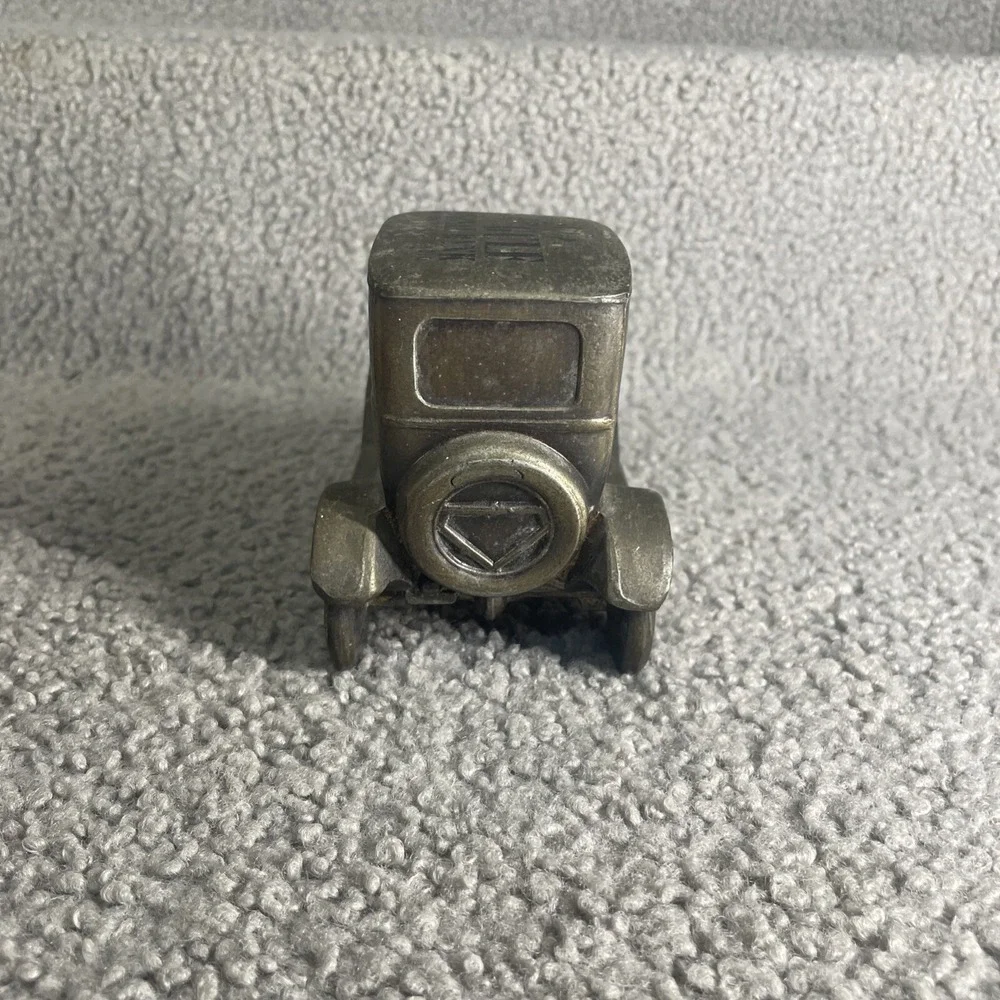 1970's Vintage Banthrico Cast Metal Coin‎ Bank  Ford Car Brass Finish USA